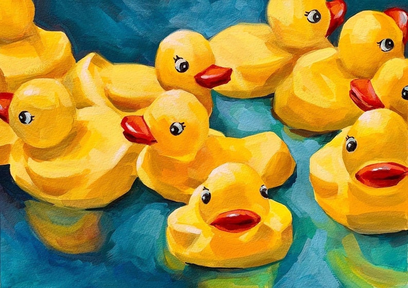 Rubber Duckies Art Print Rubber Duck Giclee Kids Bathroom Etsy