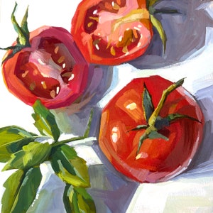 Tomatoes painting, tomato art print, kitchen art, gallery wall, impressionist style, apartment decor