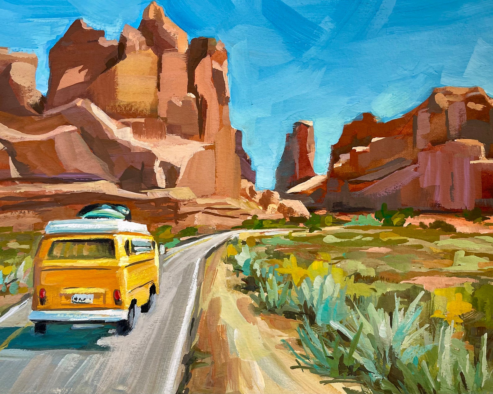 Utah Art Print Arches National Park Painting VW Van Art Etsy