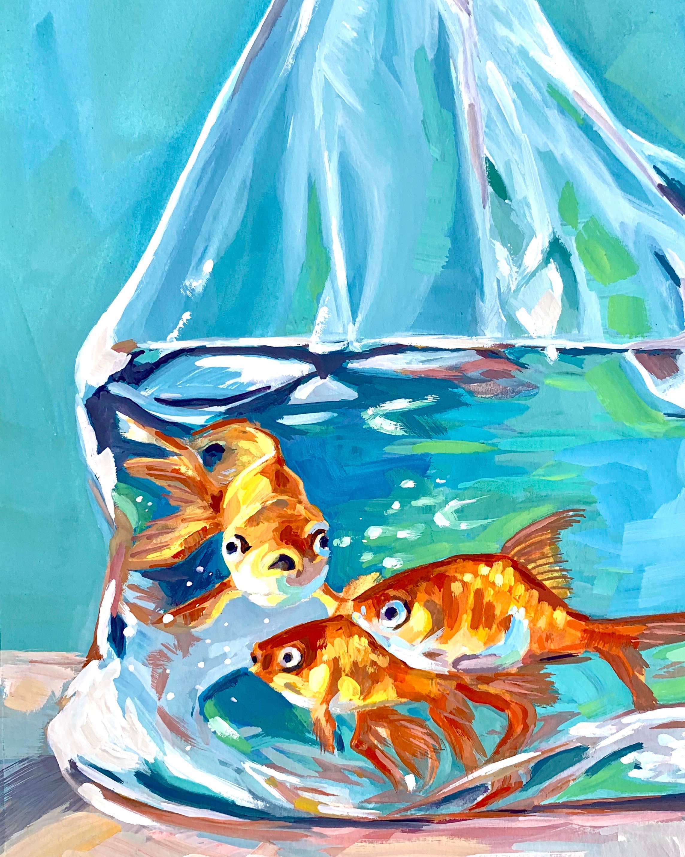 Goldfish Art Print, Fish in Bag Art, Giclee', Gallery Wall, Art