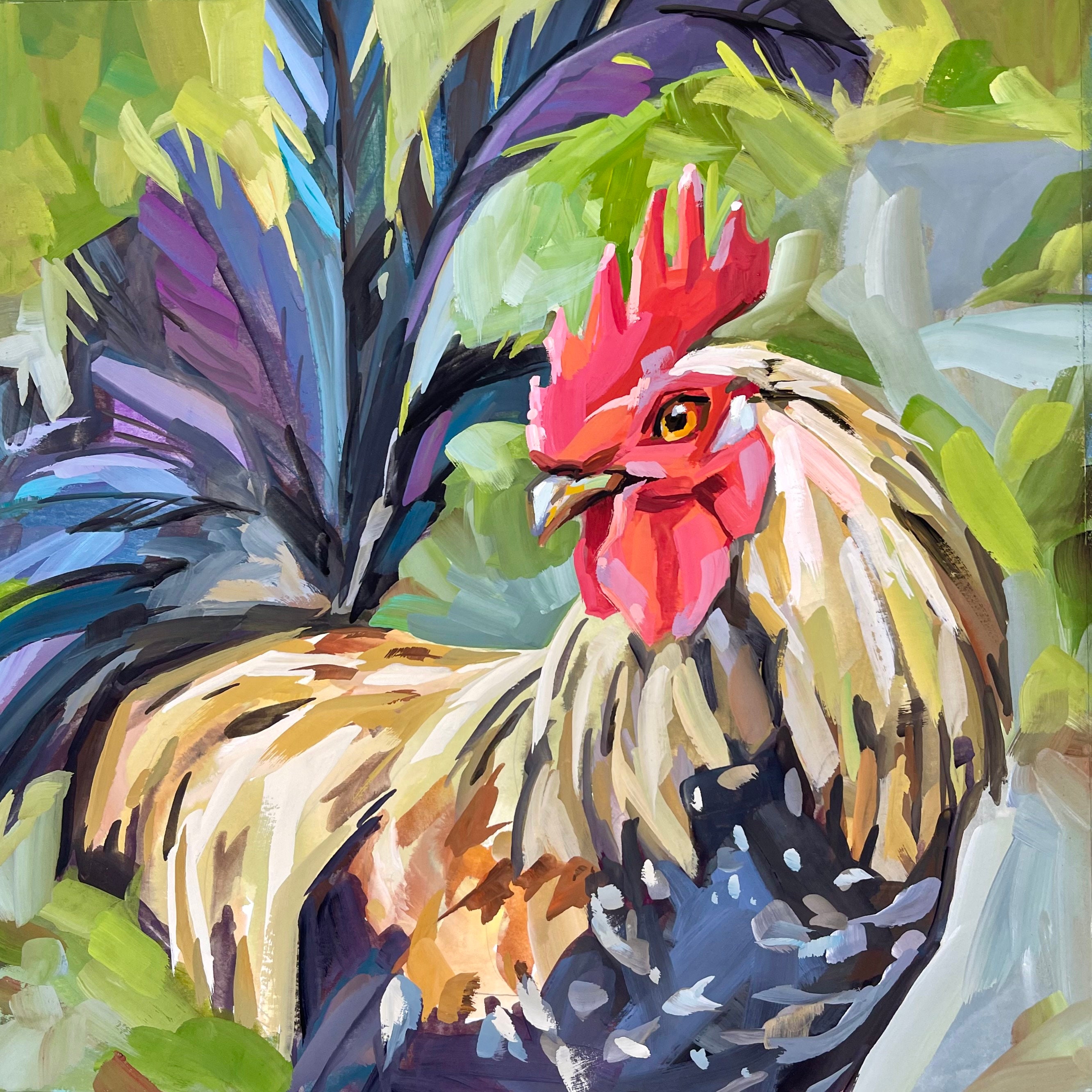 rooster painting chicken painting kitchen art fine art print impressionist style cottage style