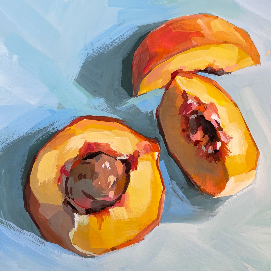 Peaches Art Print, Giclee', Peach Painting, Kitchen Art, Impressionist