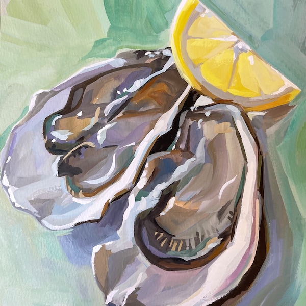 Oyster art print, giclee', kitchen art, costal art, cottage style art, oyster painting