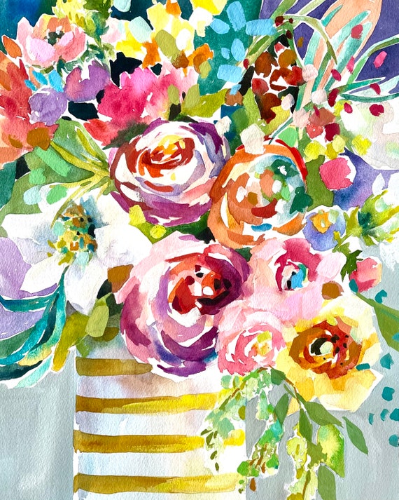 flower wall art Floral watercolor art print, modern flowers, wall art, colorful flower wall art Floral watercolor art print, modern flowers, wall art, colorful