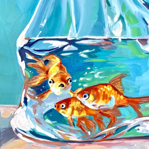 Goldfish Art Print, Fish in Bag Art, Giclee', Gallery Wall
