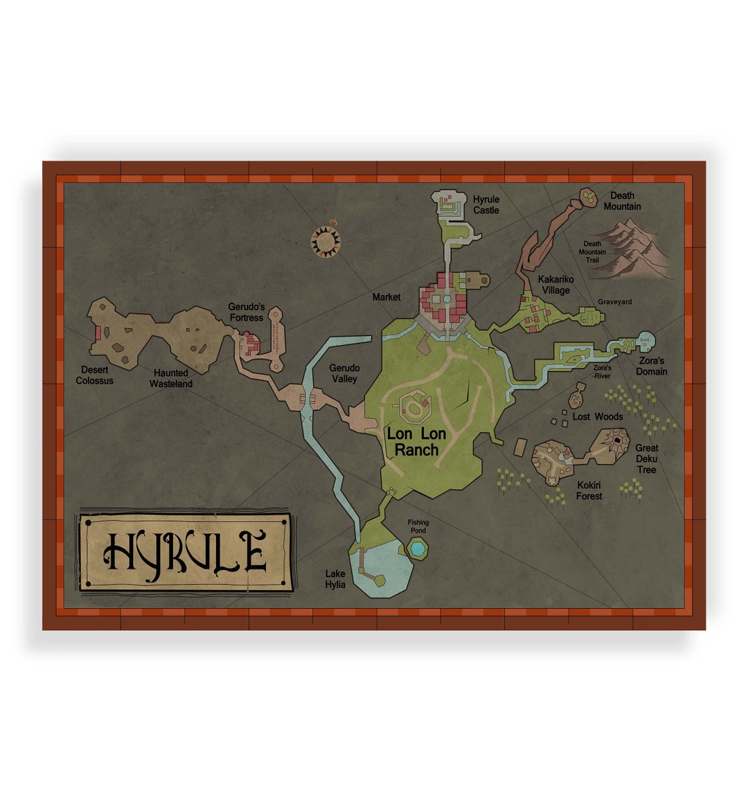 The Legend of Zelda Ocarina of Time Hyrule World Map Etsy UK