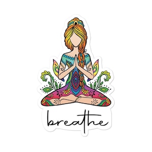 Boho Hippie Yoga Meditation Girl, 'Breathe' | Wild Color Vinyl Decal Sticker