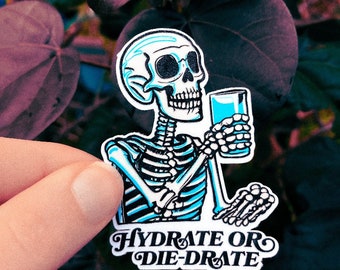 Hydrate or Diedrate Skeleton Sticker Mental Health Quote Drink More Water Bottle Sticker ADHD Reminder Neurodivergent Anatomical Drawing