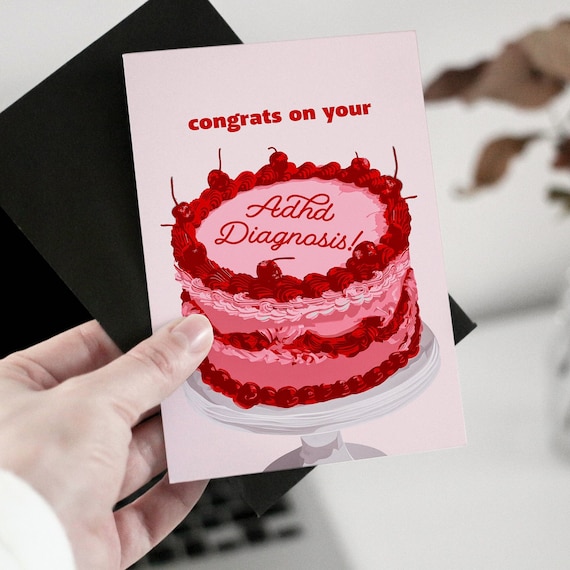 Neurodivergent Greeting Card, Congratulation Card, ADHD Diagnosis, ASD Diagnosis, Congrats on Your ADHD, Congrats on Your Autism, Retro Cake