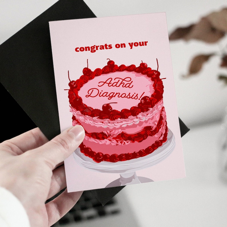 Neurodivergent Greeting Card, Congratulation Card, ADHD Diagnosis, ASD Diagnosis, Congrats on Your ADHD, Congrats on Your Autism, Retro Cake