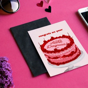 Neurodivergent Greeting Card, Congratulation Card, ADHD Diagnosis, ASD Diagnosis, Congrats on Your ADHD, Congrats on Your Autism, Retro Cake
