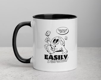 Easily Distracted ADHD Funny Mental Health Mug, ADHD and Autism Awareness, Retro Mascot Design, ADHD Reminders, Funny Quotes on Coffee Mug