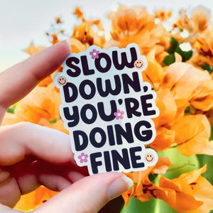 Adesivo Slow Down You're Doing Fine, Citação de saúde mental, Adesivos de afirmação, Adesivo de amor próprio, Ideia de presente para TDAH e autismo, Adesivo para laptop