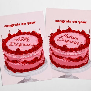Neurodivergent Greeting Card, Congratulation Card, ADHD Diagnosis, ASD Diagnosis, Congrats on Your ADHD, Congrats on Your Autism, Retro Cake
