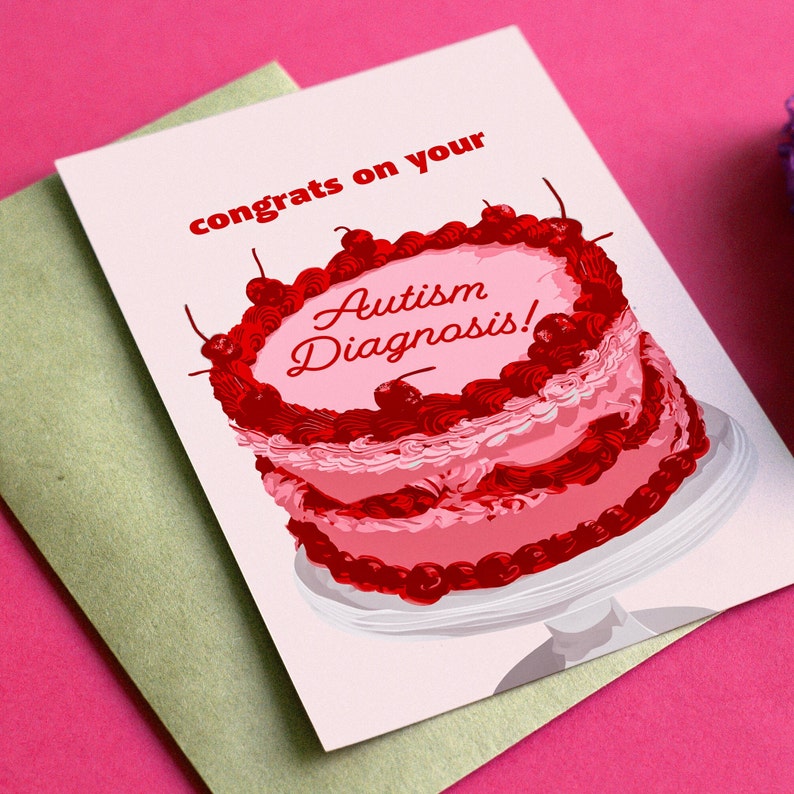Neurodivergent Greeting Card, Congratulation Card, ADHD Diagnosis, ASD Diagnosis, Congrats on Your ADHD, Congrats on Your Autism, Retro Cake