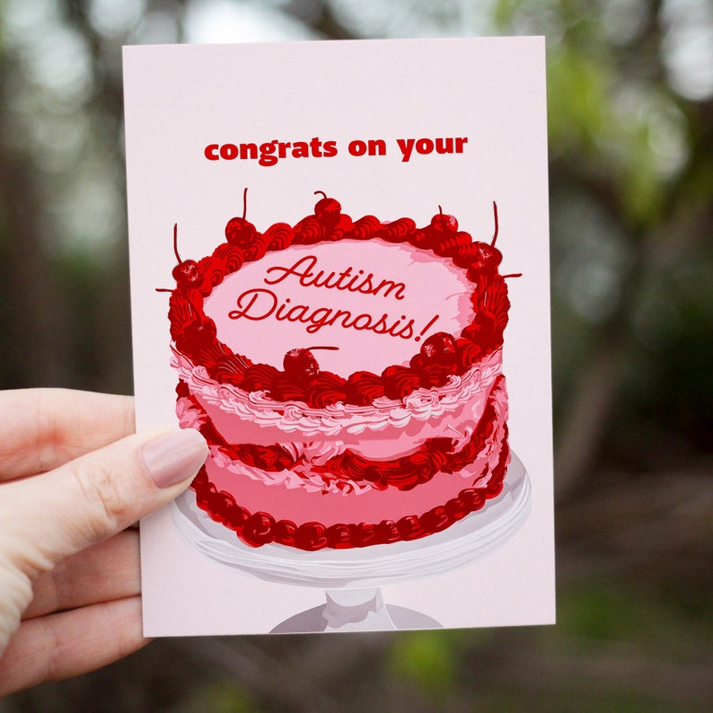 Neurodivergent Greeting Card, Congratulation Card, ADHD Diagnosis, ASD Diagnosis, Congrats on Your ADHD, Congrats on Your Autism, Retro Cake