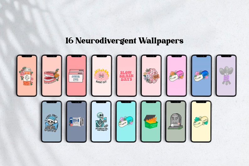 adhd iphone background screen saver, neurodivergent phone wall paper, adhd reminder for phone, colourful phone wallpapers, digital download phone background, illustrations