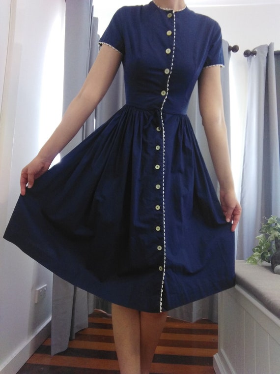Bobbie Brooks 1950s Navy Vintage Dress - XS