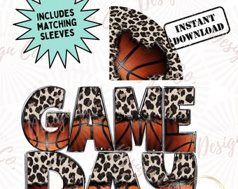Basketball Leopard Game Day Sublimation Design, PNG, with Matching Basketball Sleeves, Trending Game Day Design, PNG, Tshirt Making, Digital