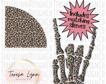 Punk Rock, Leopard Print Skeleton Hands Sublimation Design, PNG, includes Matching Sleeves, Digital Download, Transparent Background
