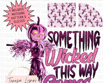 Something Wicked This Way Comes Digital Design | Pink Scarecrow PNG | Matching Sleeve + Pattern | Sublimation | Transparent Background |