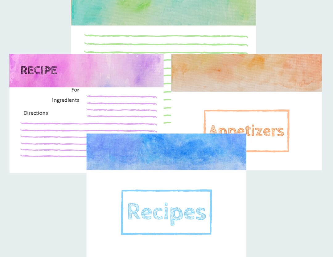 Watercolor Recipe Binder Printable Etsy