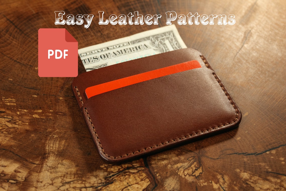 Leather pattern PDF Card holder 2 minimalist template | Etsy