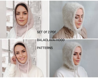 set of two patterns balaclavas hoods with step by step instructions and helpful photos on how to knit balaclava hood