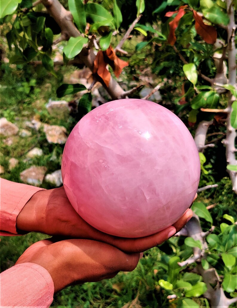 Large Rose Quartz Crystal SphereHand Carved Rose Quartz Etsy