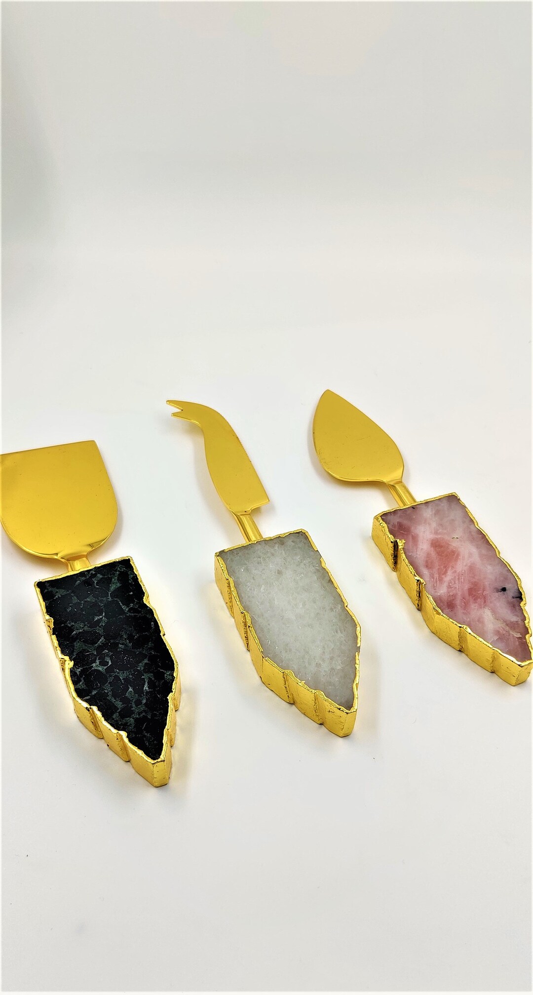 Set of 3 Agate Quartz Cheese Knives/spreaders Etsy