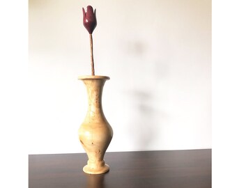 Wooden Vase (Pine) With Flower Sculpture