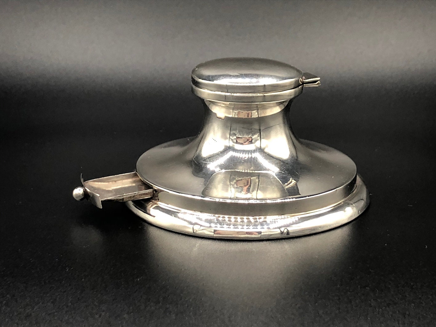 Rare Antique Silver Capstan Inkwell With Stamp Drawer, Birmingham 1908