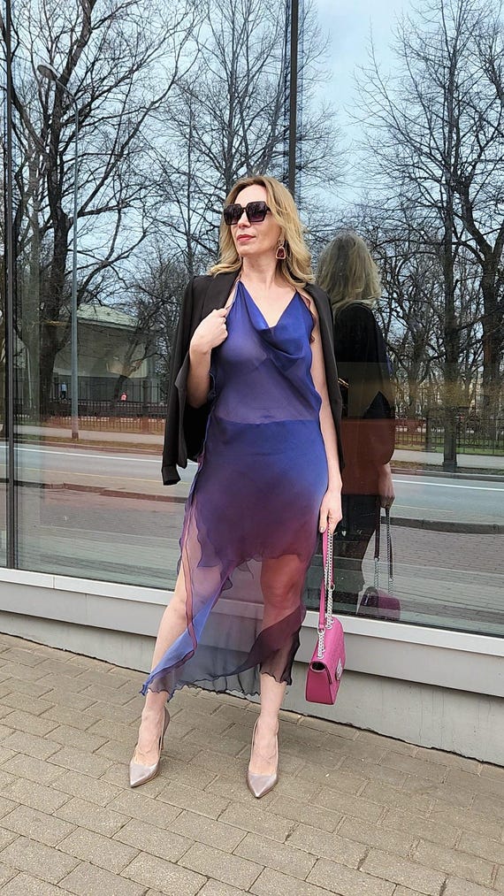 Midnight Ombre Silk Chiffon Dress -- Open Back Bias Cut Slip Dress.@ Dark blue dress, silk100, Silk dress, bridesmaid dress, prom dress, Midnight Ombre Silk Chiffon Dress -- Open Back Bias Cut Slip Dress.@ Dark blue dress, silk100, Silk dress, bridesmaid dress, prom dress,