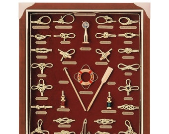 Board of 43x53cm, with golden sailor's knots and miniature naval tools, wall nautical decoration.