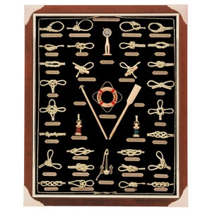 Board of 43x53cm, with golden sailor's knots and miniature naval tools, wall nautical decoration. Negra