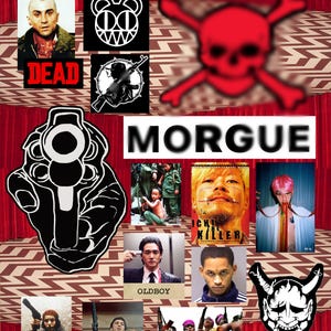 May include: A collage with images including a gun, a skull and crossbones, and film stills. The word "DEAD" is in red, and "MORQUE" is in white. The overall theme suggests action, crime, and potentially violence.