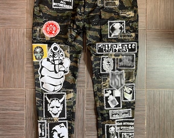 Custom Handmade Tiger Camo patched Denim