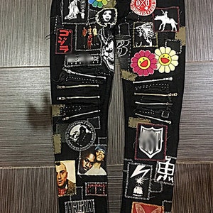 Jeans patchwork personalizzati fatti a mano Righteous P, paio skinny