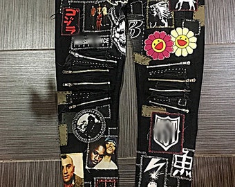 Jean patchwork fait main sur mesure Righteous P, coupe skinny