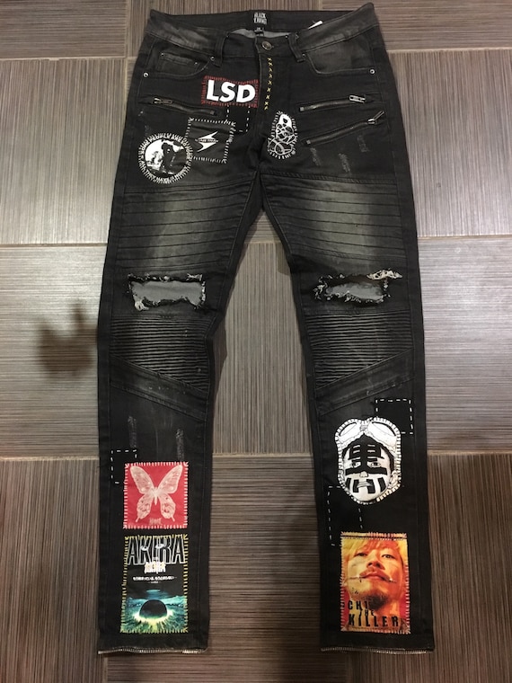 Custom Handmade MST Patchwork Destroyed Jeans black skinny | Etsy
