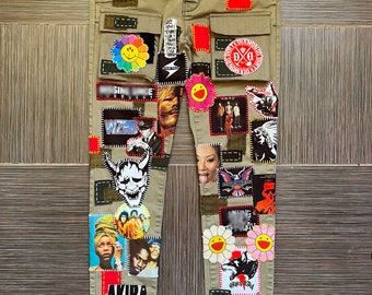Cargo Custom Handsmade Patchwork Jeans Zilla style