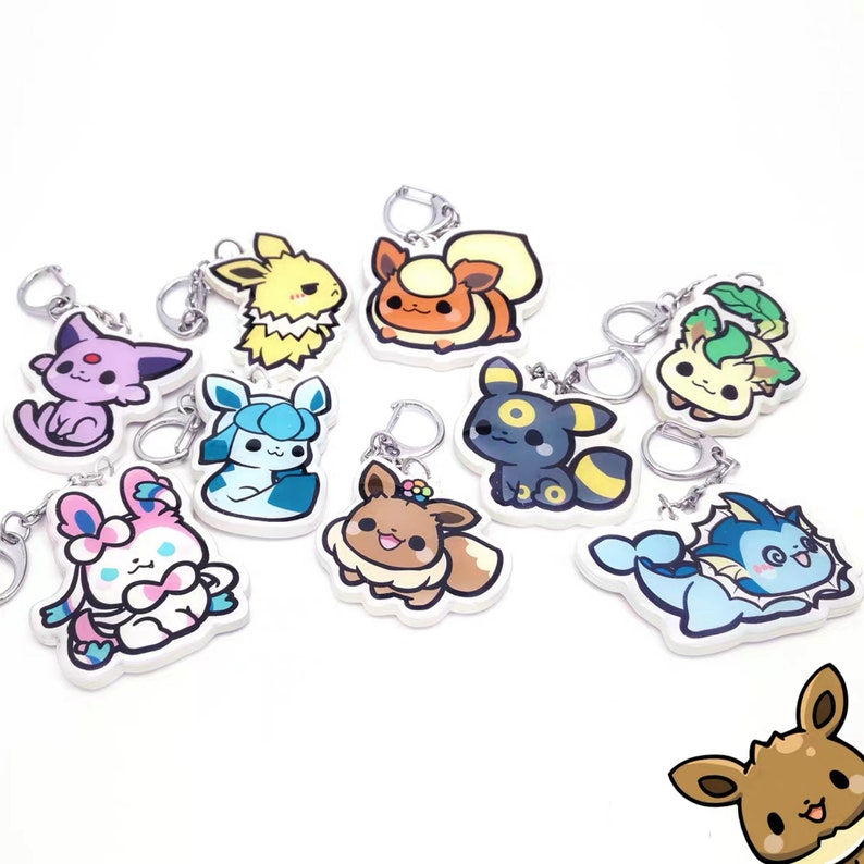 Keychain Pok\u00e9mon Eeveelution Eevee Espeon Umbreon Leafeon Sylveon Vaporeon Flareon Jolteon Glaceon Transparent Acrylic