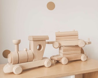 handmade wooden train , eco car , natural wood