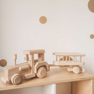 Handmade wooden tractor, Montessori, eco car, natural wood