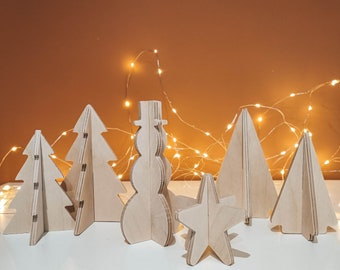 Set of Christmas decorations, Christmas trees Plywood, puzzle