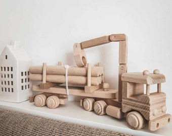 camion en bois, poutres en bois, bois de jouets pour enfants, jouets montessori, eco