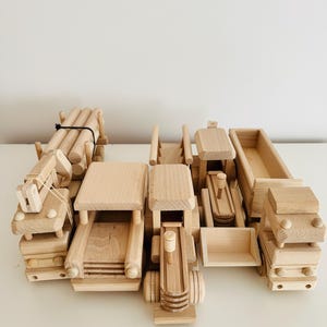 SET 5, handgemachtes Holzautospielzeug Montessori, Baggerspielzeug, LKW, Ökoauto, Naturholz