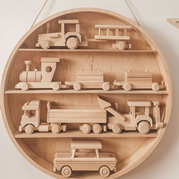 SET 5, handgemachtes Holzautospielzeug Montessori, Baggerspielzeug, Traktor, Ökoauto, Naturholz