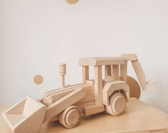 handmade wooden digger,eco car, natural wood