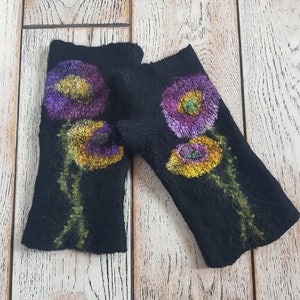 Gift for women Mens gift Felted fingerless gloves Wool fingerless mittens Felt arm warmers